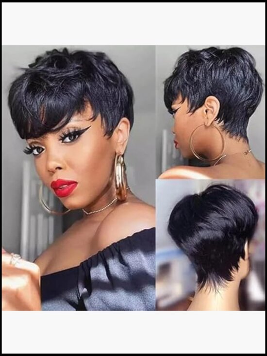 Pixie Cut Human Hair Wig Natural Look Glueless Bangs Beginner Friendly